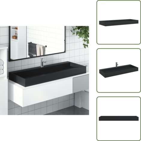 Lavabo colgado - vidaXL Lavabo de fundición de mineral/mármol negro mate 120x46x11 cm - Lavabo de mineral