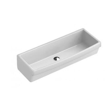 Lavabo collectif O.NOVO en céramique - rectangulaire sans dosseret - Couleur : blanc