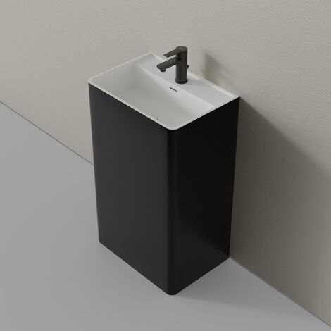 Lavabo colonne totem TWZ26 en pierre solide (Solid Stone) - en blanc ou en noir - 50x36x85cm : Noir (brillant)