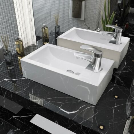 Lavabo con agujero grifo rectangular cerámica 46x25,5x12