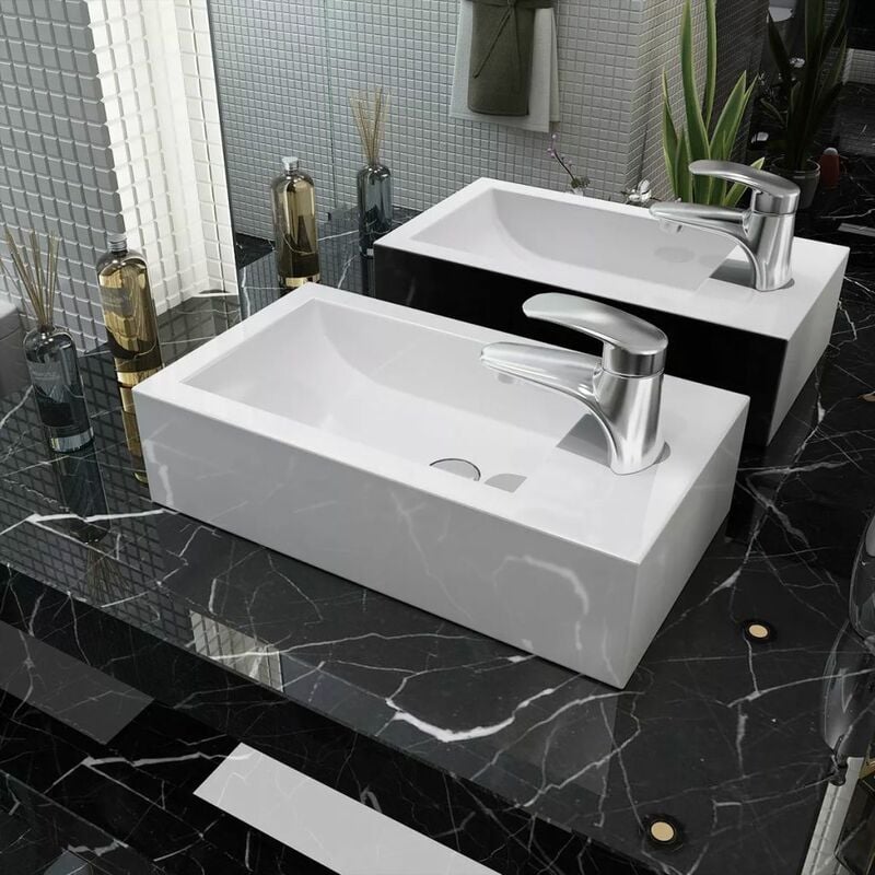 

Lavabo con agujero grifo rectangular cerámica 46x25,5x12 blanco