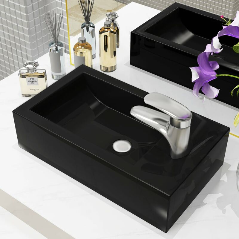 

Lavabo con agujero grifo rectangular cerámica 46x25,5x12 negro