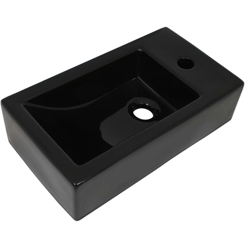 

vidaXL Lavabo con agujero grifo rectangular cerámica 46x25,5x12 negro - Negro