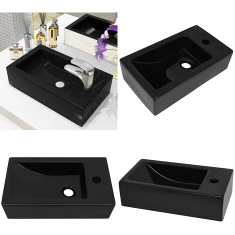 Lavabo con agujero grifo rectangular cerámica 46x25,5x12 negro - Lavabo rectangular - Lavabo negro