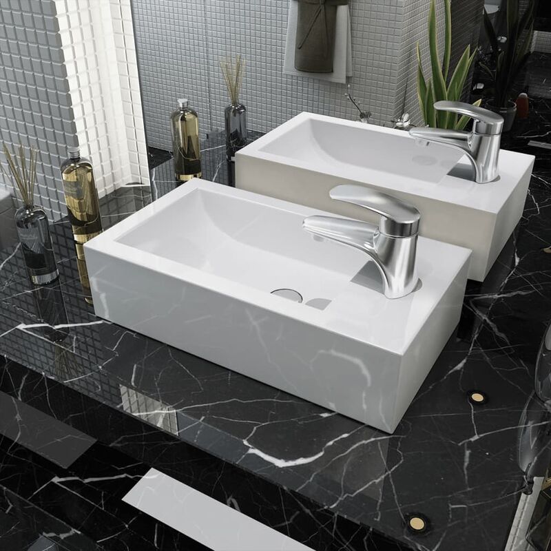 

Lavabo con agujero grifo rectangular cerámica 46x25,5x12 blanco - Blanco