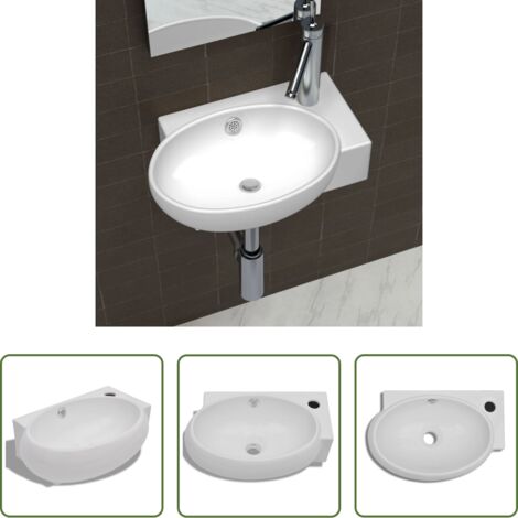 Lavabo con foro di troppopieno -  Lavello Ceramica con Foro Rubinetto e Troppo Pieno Bianco