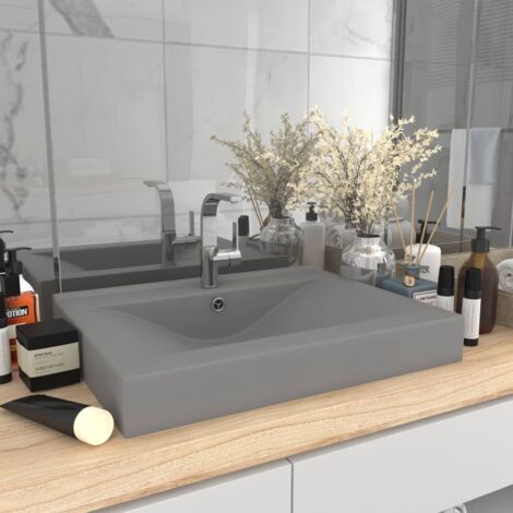 Lavabo con Foro Rubinetto Grigio Chiaro Opaco 60x46 cm Ceramica vidaXL