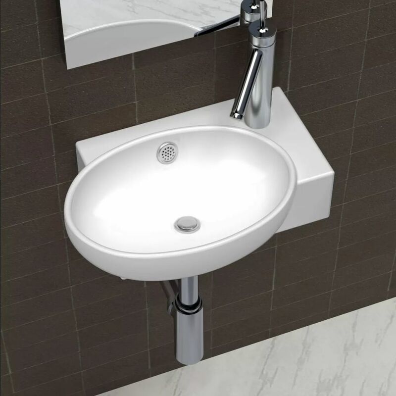 

Lavabo con hueco de grifo y rebosadero cerámica blanco