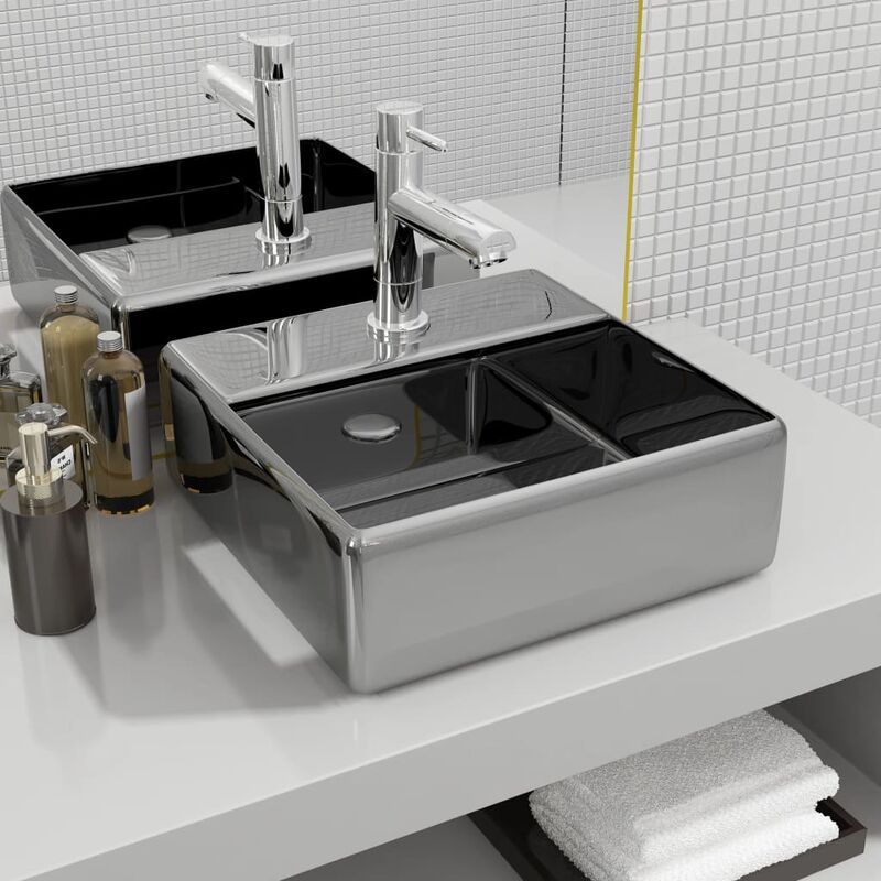 

Lavabo con orificio para grifo 38x30x11,5 cm cerámica plateado