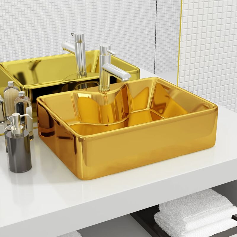 

Lavabo con orificio para grifo 48x37x13,5 cm cerámica dorado