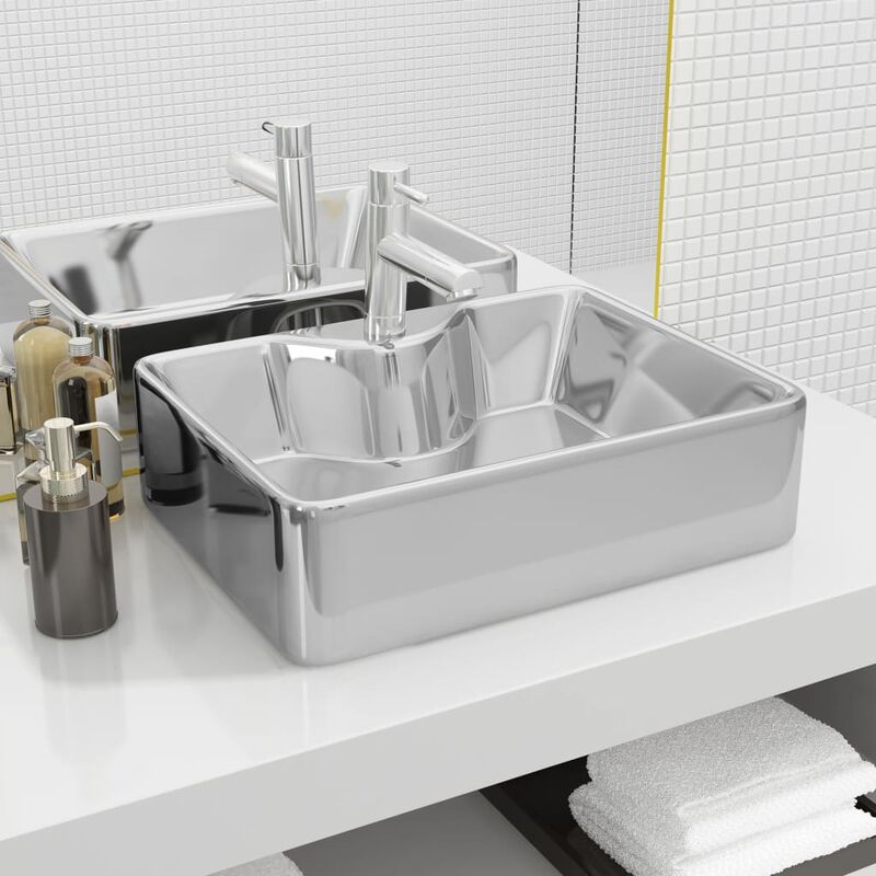 

Lavabo con orificio para grifo 48x37x13,5 cm cerámica plateado