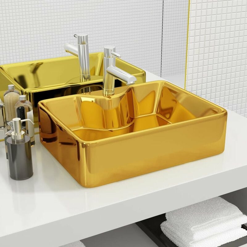 

Lavabo con orificio para grifo 48x37x13,5 cm ceramica dorado