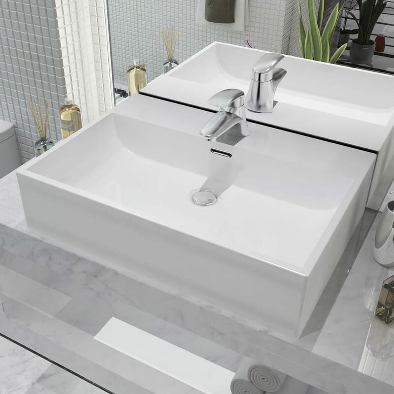 

Lavabo con orificio para grifo cerámica 60,5x42,5x14,5 cm blanco