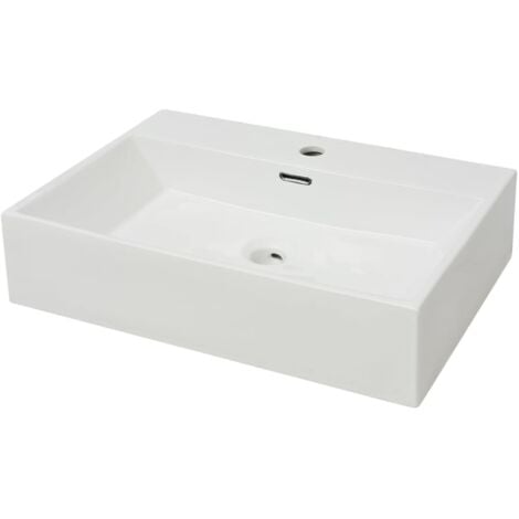 Lavabo con orificio para grifo cerámica 60,5x42,5x14,5 cm blanco