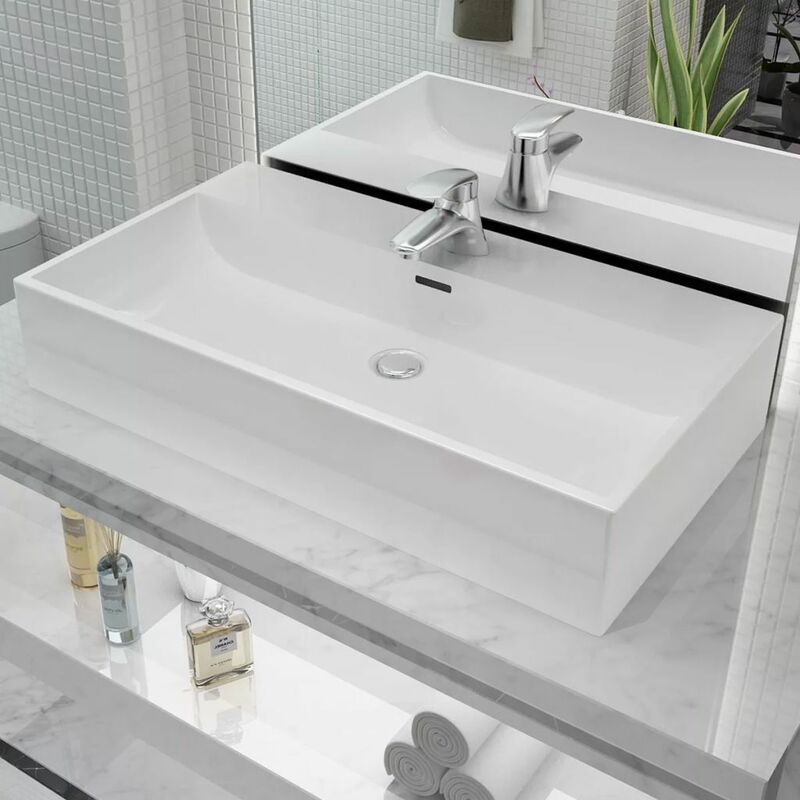 

Lavabo con orificio para grifo ceramica 76x42,5x14,5 cm blanco