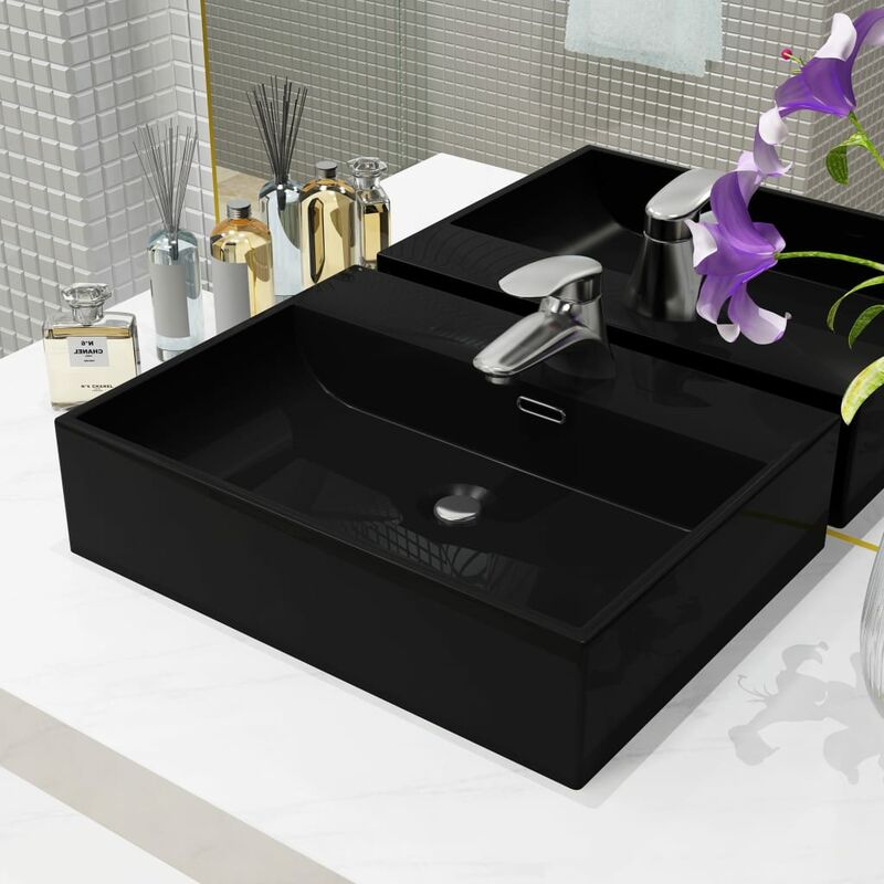 

Lavabo con orificio para grifo cerámica negro 51,5x38,5x15 cm