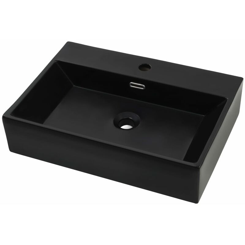 

Lavabo con orificio para grifo cerámica negro 60,5x42,5x14,5 cm - Negro - Vidaxl