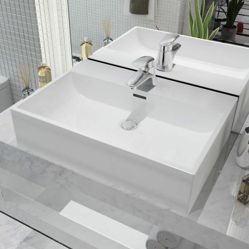 

Lavabo con orificio para grifo ceramica 60,5x42,5x14,5 cm blanco