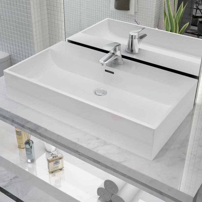 

Lavabo con orificio para grifo cerámica 76x42,5x14,5 cm blanco - Blanco