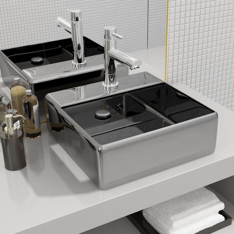 

Lavabo con rebosadero 41x41x15 cm cerámica plateado