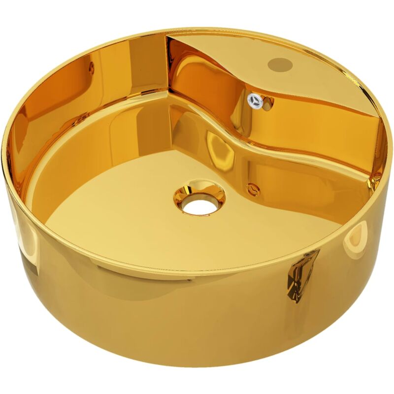 

vidaXL Lavabo con rebosadero 46,5x15,5 cm cerámica dorado - Oro