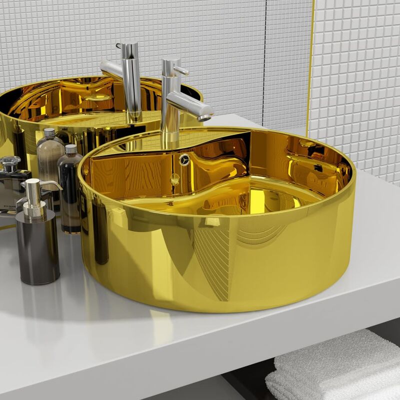 

Lavabo con rebosadero 46,5x15,5 cm cerámica dorado - Oro