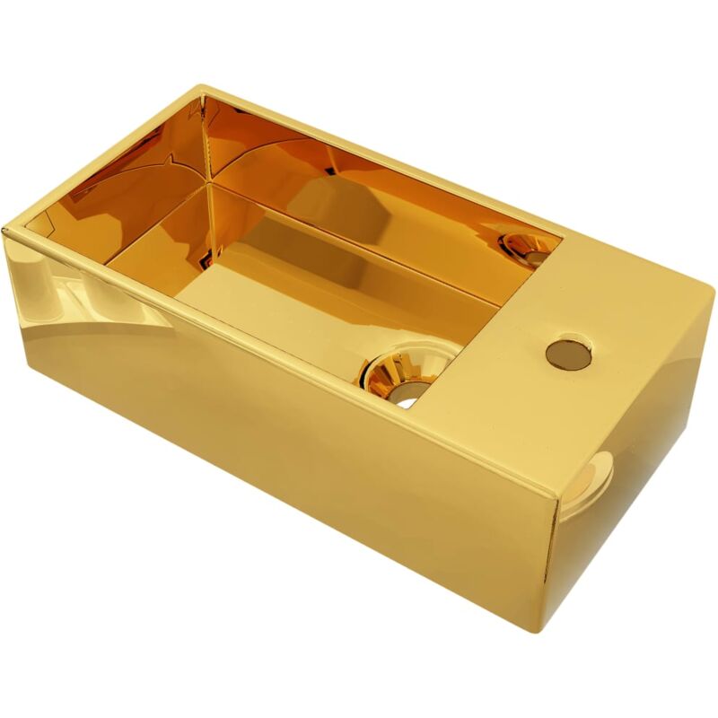 

vidaXL Lavabo con rebosadero 49x25x15 cm cerámica dorado - Oro