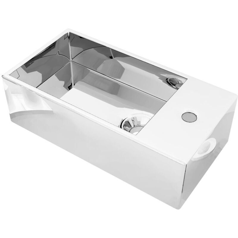 

vidaXL Lavabo con rebosadero 49x25x15 cm cerámica plateado - Plateado