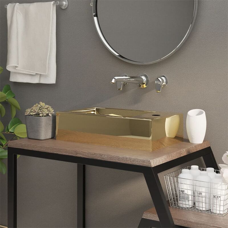 

Lavabo con rebosadero 49x25x15 cm cerámica dorado - Oro