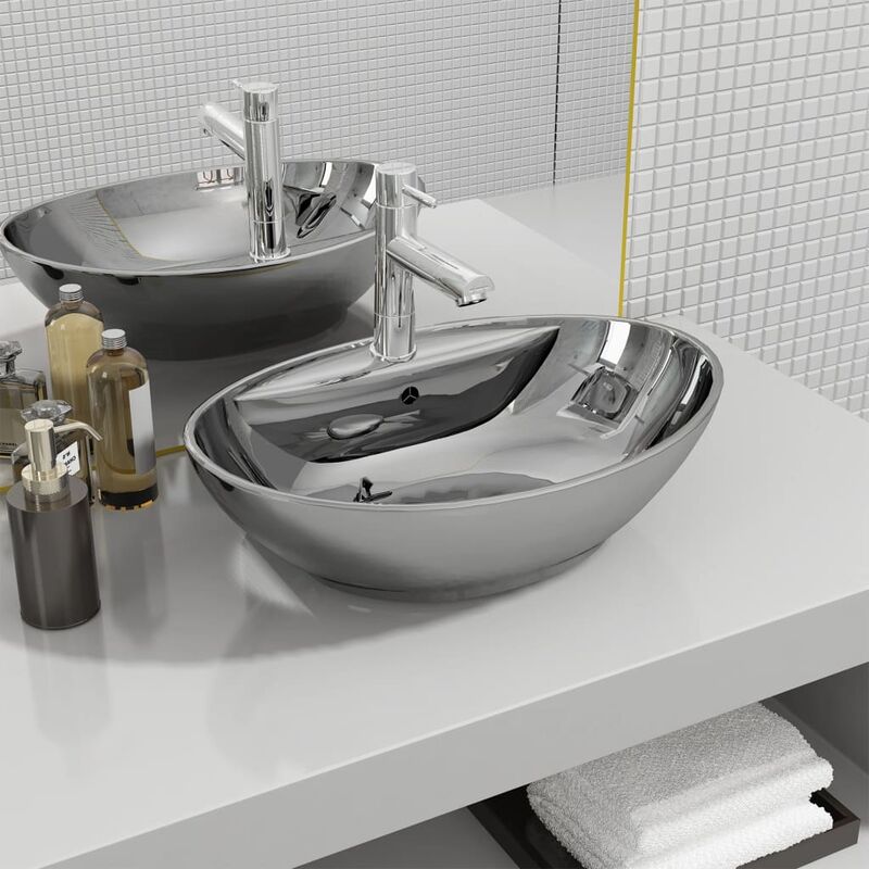 

Lavabo con rebosadero 58,5x39x21 cm cerámica plateado