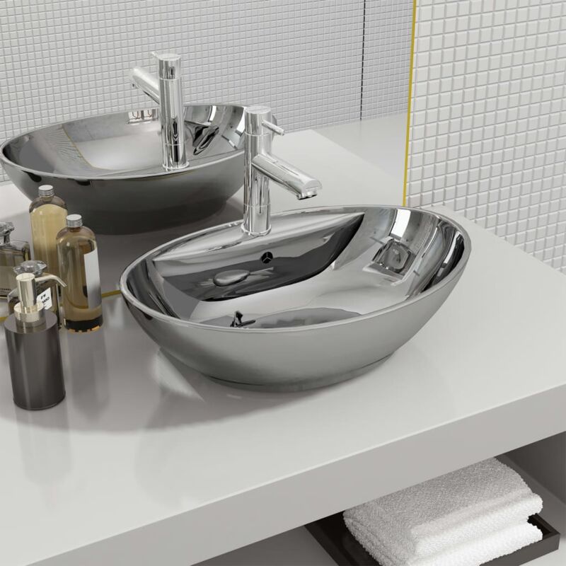 

Lavabo con rebosadero 58,5x39x21 cm cerámica plateado - Plateado - Vidaxl