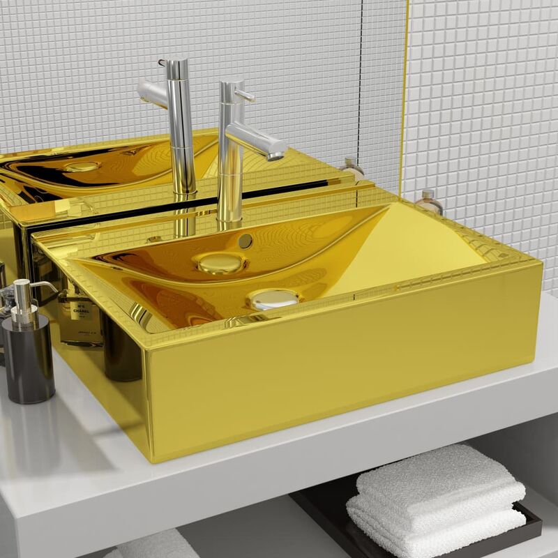 

Lavabo con rebosadero 60x46x16 cm ceramica dorado