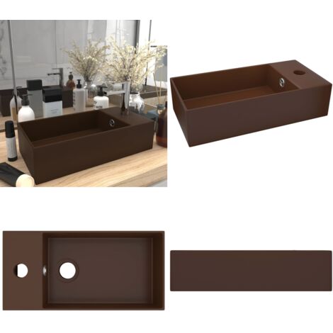 Lavabo con rebosadero cerámica marrón oscuro - Lavabo con rebosadero - Baño moderno