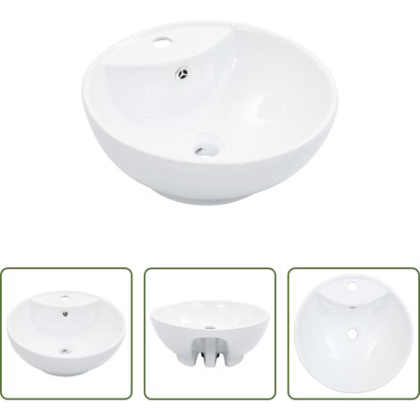 Lavabo con rebosadero -  Lavabo con rebosadero 46,5x18 cm cerámica blanco