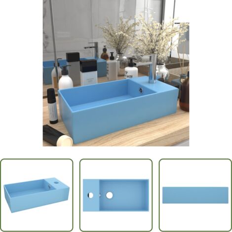Lavabo con rebosadero -  Lavabo con rebosadero cerámica azul claro