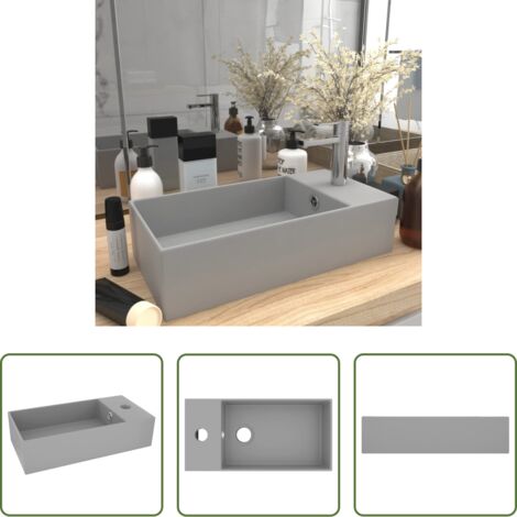 Lavabo con rebosadero -  Lavabo con rebosadero cerámica gris claro