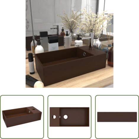 Lavabo con rebosadero -  Lavabo con rebosadero cerámica marrón oscuro