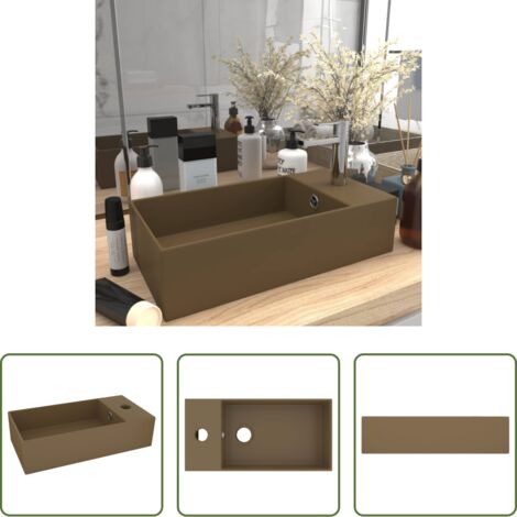 Lavabo con troppopieno -  Lavandino con Troppopieno in Ceramica Crema Opaco