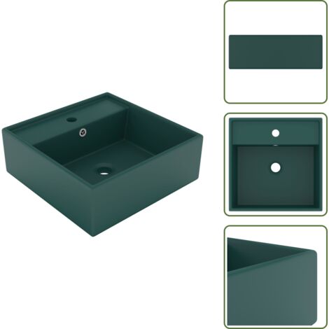 Lavabo con troppopieno - vidaXL Lavabo con Troppopieno Quadrato Verde Opaco 41x41 cm Ceramica - Lavabo da bagno