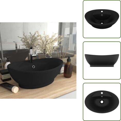 Lavabo con troppopieno - vidaXL Lavandino con Troppopieno Ovale Nero Opaco 58,5x39cm Ceramica - Lavabo per bagno