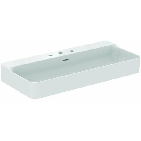 Lavabo CONCA 1000x450x165mm bianco con rubinetteria IdealPlus 3 fori, con troppopieno IDEAL STANDARD