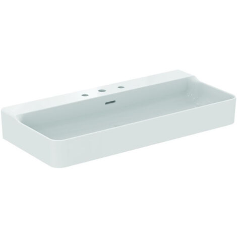 Lavabo CONCA 1000x450x165mm, sablé blanc 3 trous robinetterie, avec trop-plein IDEAL STANDARD