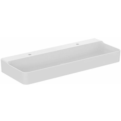 Lavabo CONCA 1200x450x165mm bianco con rubinetteria IdealPlus 2 fori, senza troppopieno IDEAL STANDARD