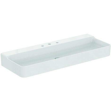 Lavabo CONCA 1200x450x165mm bianco con rubinetteria IdealPlus 3 fori, senza troppopieno IDEAL STANDARD