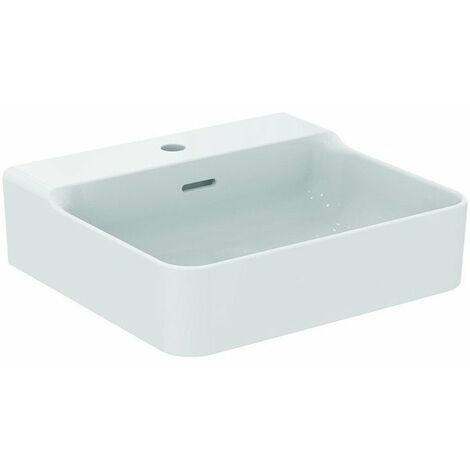 Lavabo CONCA 500x450x165mm, bianco sabbiato con rubinetteria IdealPlus 1 foro, con troppopieno IDEAL STANDARD