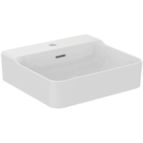 Lavabo CONCA 500x450x165mm, lijado blanco 1 orificio para grifería, con rebosadero IDEAL STANDARD