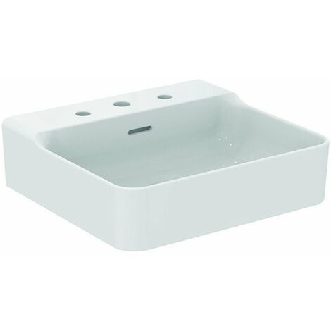Lavabo CONCA 500x450x165mm, lijado blanco con IdealPlus 3 orificios para grifería, con rebosadero IDEAL STANDARD