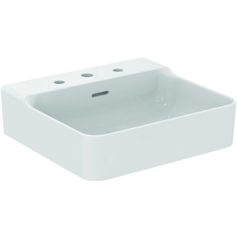 Lavabo CONCA 500x450x165mm, sablé blanc 3 trous robinetterie, avec trop-plein IDEAL STANDARD