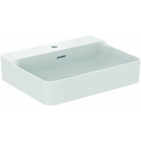 Lavabo CONCA 600x450x165mm, lijado blanco 1 orificio para grifería, con rebosadero IDEAL STANDARD