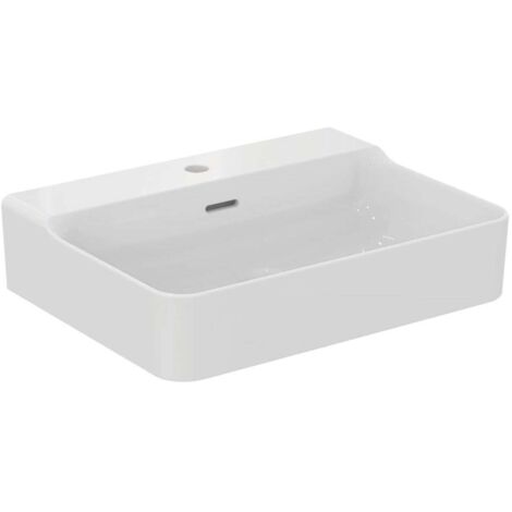 Lavabo CONCA 600x450x165mm, lijado blanco 1 orificio para grifería, con rebosadero IDEAL STANDARD